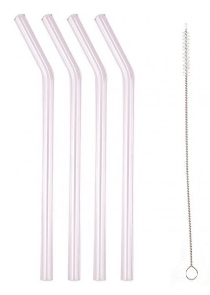 4 Rosa Glas Strohhalme mit Bürste