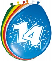8 Bunte Latexballons Zahl 14