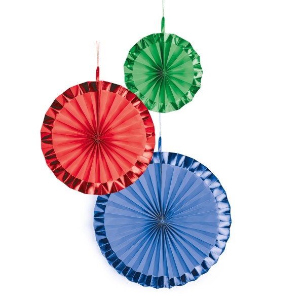 3 Shiny Rainbow Papierrosetten