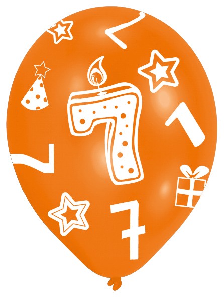6 bunte Luftballons 7.Geburtstag 27,5 cm 6