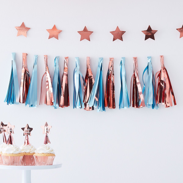 Newborn Star Tasselgirlande blau-rosa 1,5m