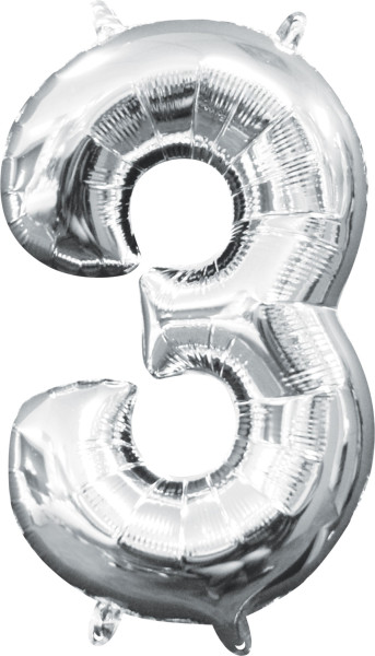 Mini Folienballon Zahl 3 silber 35cm