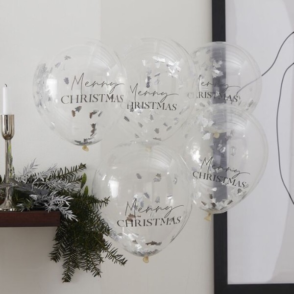 5 Merry and Bright Konfettiballons 30cm 2