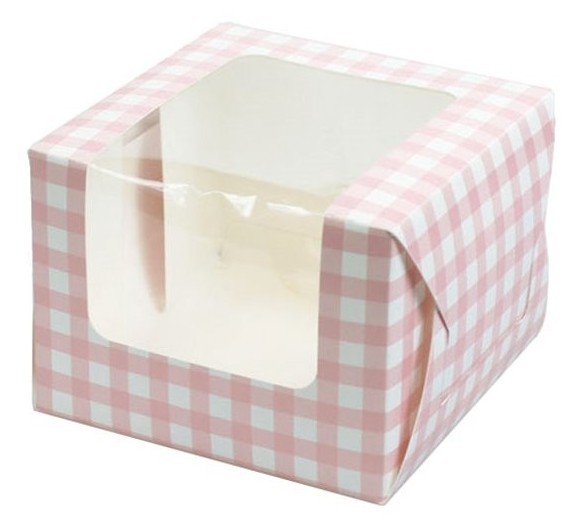 Karierte Geschenkbox mit Fenster rosa