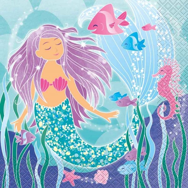 16 Zauberhafte Meerjungfrau Sirena Servietten 33cm