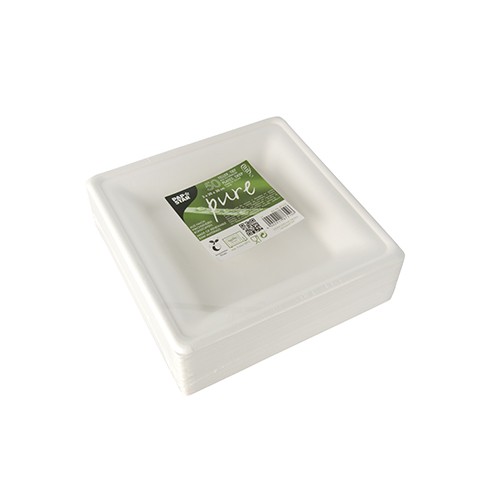 50 Tiefe Zuckerrohr Teller weiß 20 x 20cm