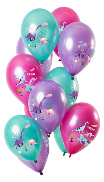 12 Latexballons Dinosaurier lila metallic