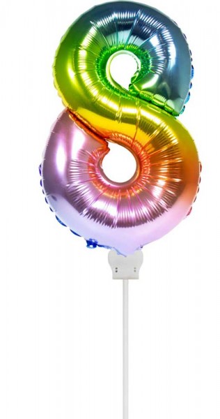 Regenbogen Zahl 8 Stabballon 36cm