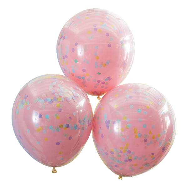 3 Rosafarbene Konfettiballons 45cm