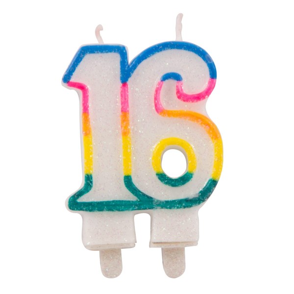 Regenbogen Zahl 16 Tortenkerze