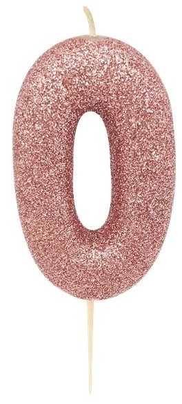 Glitzernde Zahl 0 Tortenkerze roségold 7cm