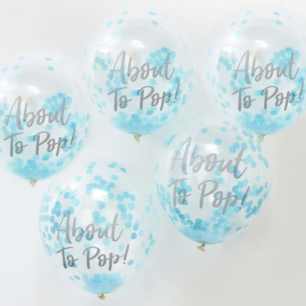5 Oh Baby Konfettiballons blau 30cm 2