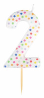 Zahl 2 bunte Punkte Tortenkerze 6cm