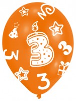 Vorschau: 6 bunte Luftballons 3.Geburtstag 27,5 cm