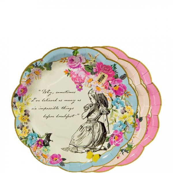 12 Alice im Wunderland Pappteller 18cm