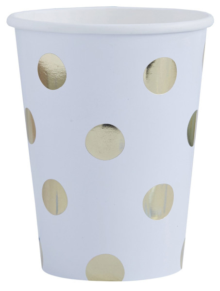 8 Weiße Pappbecher mit goldenen Punkten 255ml 2