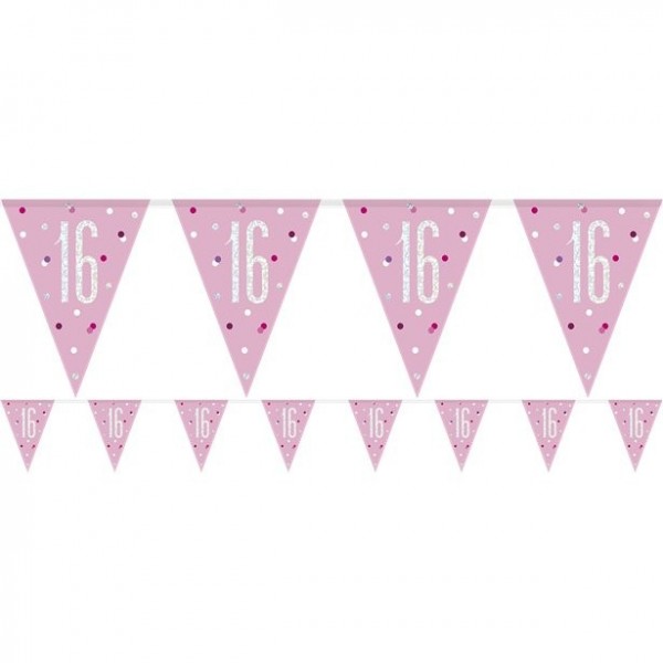Sparkling Pink 16. Geburtstag Wimpelkette 2,75m
