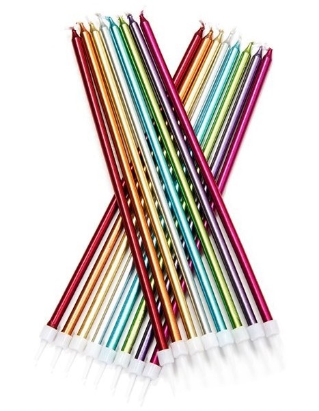 16 Extralange metallic Tortenkerzen 18cm
