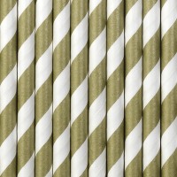 10 Gestreifte Papier Strohhalme gold 19,5cm