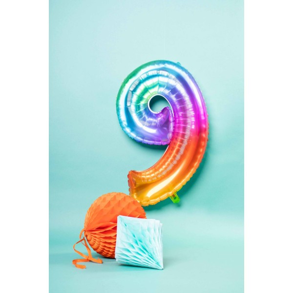 Zahl 9 Super Rainbow Folienballon 86cm 2