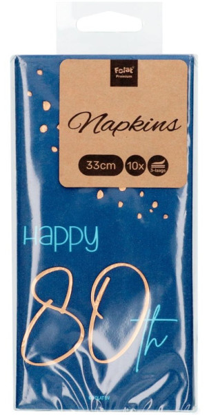 10 Elegant Blue 80th Birthday Servietten 33cm 6