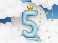 Babyblue Zahl 5 stehender Folienballon