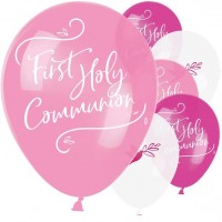 6 Erstkommunion Luftballons rosa 28cm
