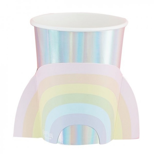 8 Pastell Regenbogen Pappbecher 255ml