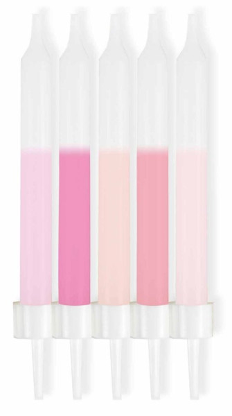 10 Rosa-Weiße Tortenkerzen 6cm