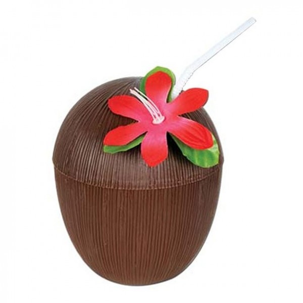 Kokosnuss Becher Luau mit Deckel und Trinkhalm 530ml