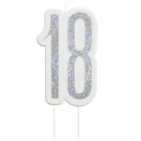 Glittering 18th Birthday Tortenkerze silber
