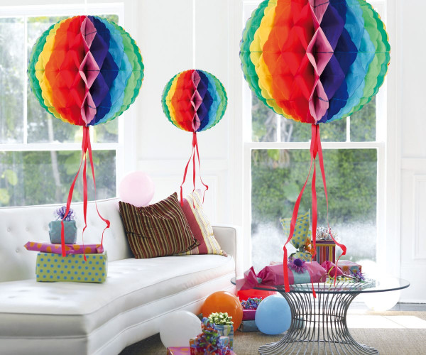3 Regenbogen Wabenbälle 10cm-30cm