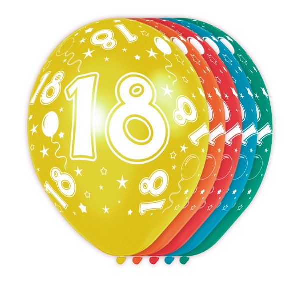 5 bunte Ballons 18. Geburtstag 30cm
