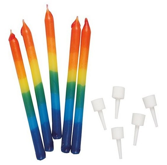 12 Regenbogen Tortenkerzen 10cm
