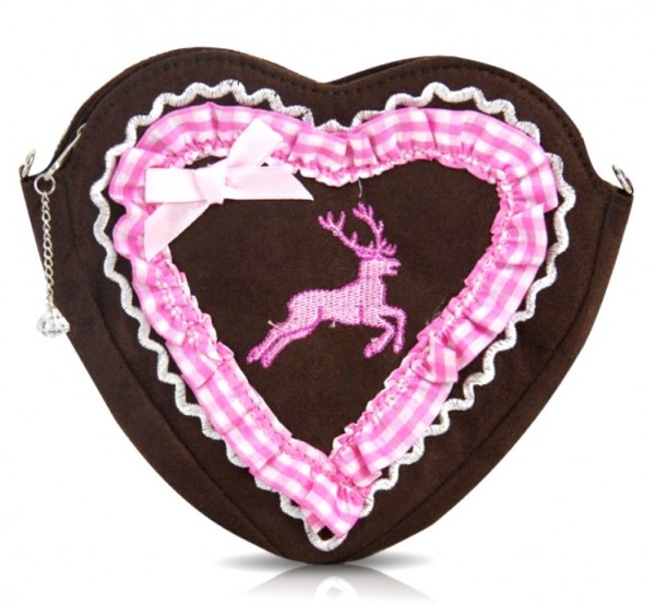 Bayern Herztasche mit Hirsch in Rosa-Braun
