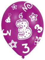 Vorschau: 6 bunte Luftballons 3.Geburtstag 27,5 cm
