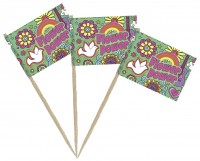 50 Flower Power Flaggen Party Spieße 8cm