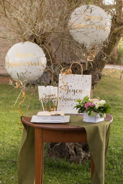 Joyeux Anniversaire Ballon weiß-gold 45cm 2