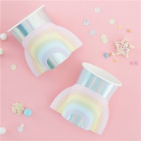 8 Pastell Regenbogen Pappbecher 255ml