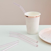 4 Rosa Glas Strohhalme mit Bürste