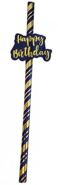 6 Dark Blue Birthday Strohhalme 20cm