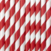 Vorschau: 10 gestreifte Papier Strohhalme rot 19,5 cm