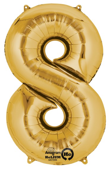 Zahlenballon 8 gold 83cm