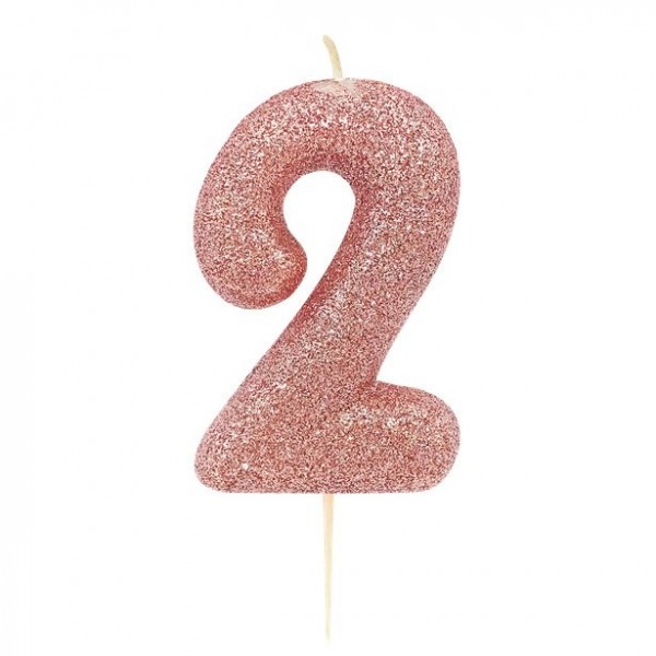 Glitzernde Zahl 2 Tortenkerze roségold 7cm