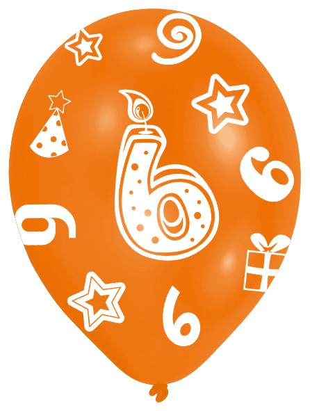 6 färgglada ballonger 6-årsdag 27,5 cm 6:e