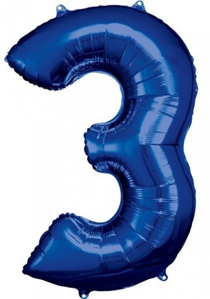 Blauer Zahl 3 Folienballon 86cm