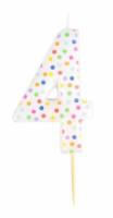 Zahl 4 bunte Punkte Tortenkerze 6cm