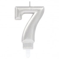 Silberne Zahl 7 Tortenkerze 7,5cm