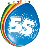 8 Bunte Latexballons Zahl 55
