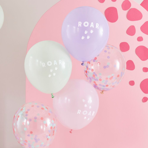 5 Pink Dino Party Latexballons 30cm